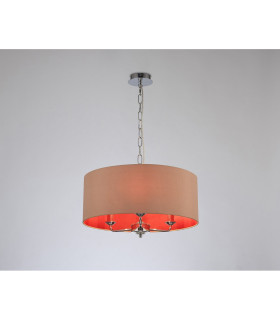 Banyan 3 Light Multi Arm Pendant E14 Polished Chrome With 50cm x 20cm Dual Faux Silk Shade Antique Gold/Ruby-2