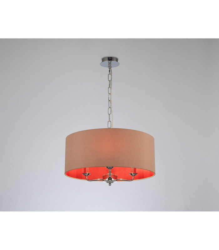 Banyan 3 Light Multi Arm Pendant E14 Polished Chrome With 50cm x 20cm Dual Faux Silk Shade Antique Gold/Ruby-2