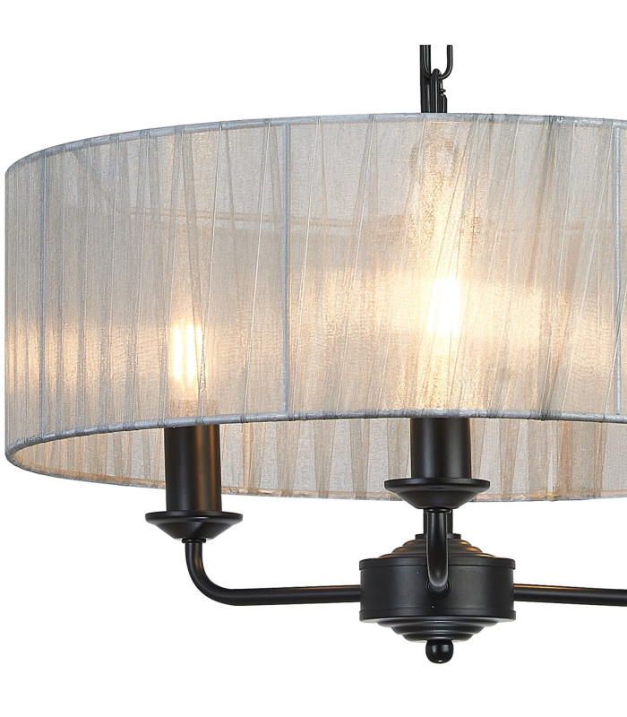 Banyan 3 Light Multi Arm Pendant With 45cm x 15cm Organza Shade Matt Black/Grey-7