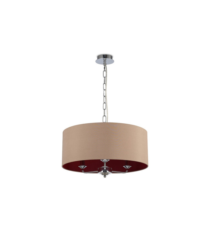 Banyan 3 Light Multi Arm Pendant E14 Polished Chrome With 50cm x 20cm Dual Faux Silk Shade Antique Gold/Ruby-4