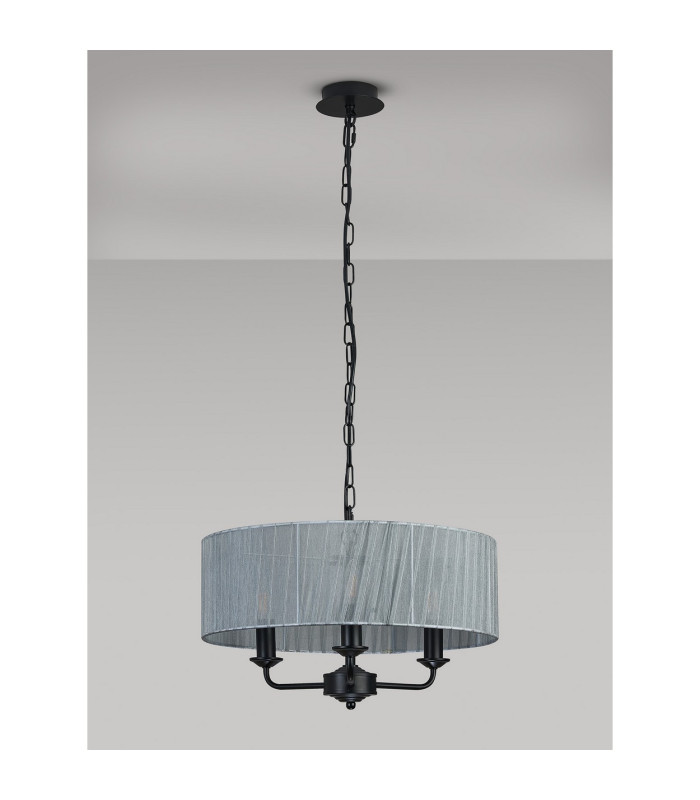 Banyan 3 Light Multi Arm Pendant With 45cm x 15cm Organza Shade Matt Black/Grey-14