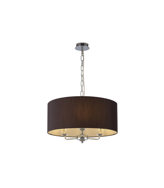 Banyan 3 Light Multi Arm Pendant E14 Polished Chrome With 50cm x 20cm Faux Silk Shade Black/White Laminate-1