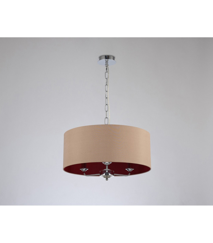 Banyan 3 Light Multi Arm Pendant E14 Polished Chrome With 50cm x 20cm Dual Faux Silk Shade Antique Gold/Ruby-11