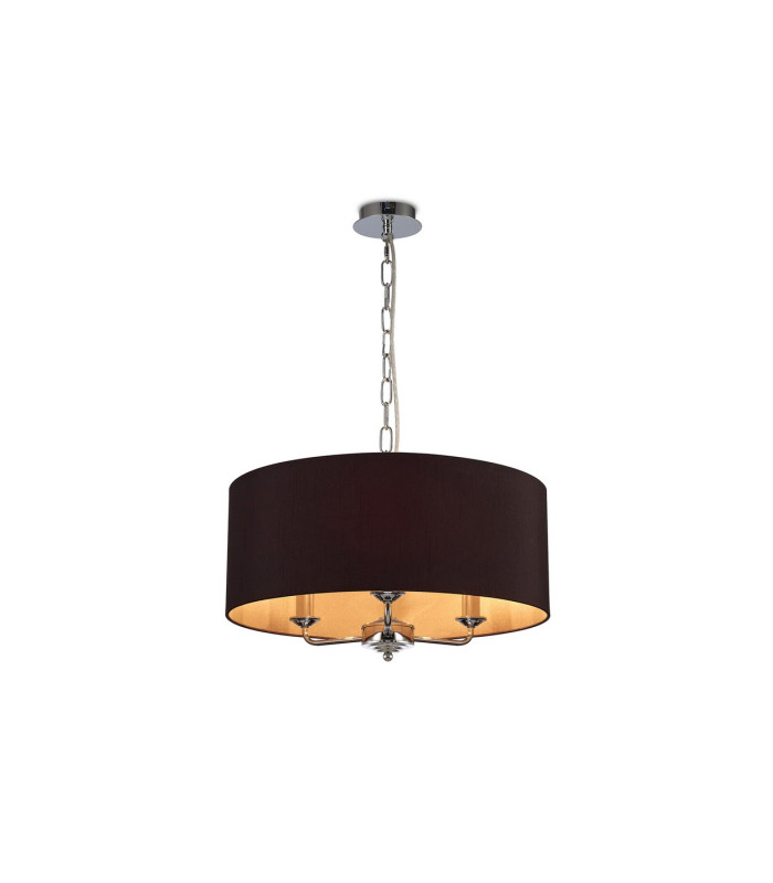 Banyan 3 Light Multi Arm Pendant E14 Polished Chrome With 50cm x 20cm Dual Faux Silk Shade Black/Green Olive-1