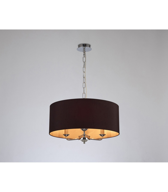 Banyan 3 Light Multi Arm Pendant E14 Polished Chrome With 50cm x 20cm Dual Faux Silk Shade Black/Green Olive-2