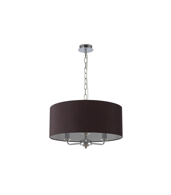 Banyan 3 Light Multi Arm Pendant E14 Polished Chrome With 50cm x 20cm Faux Silk Shade Black/White Laminate-4