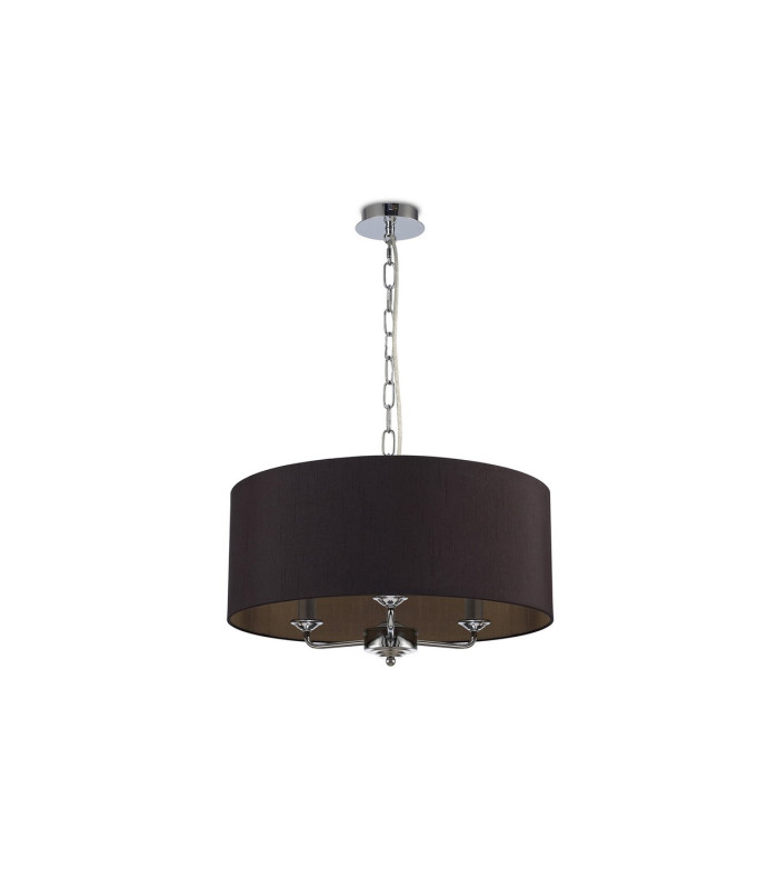 Banyan 3 Light Multi Arm Pendant E14 Polished Chrome With 50cm x 20cm Dual Faux Silk Shade Black/Green Olive-4