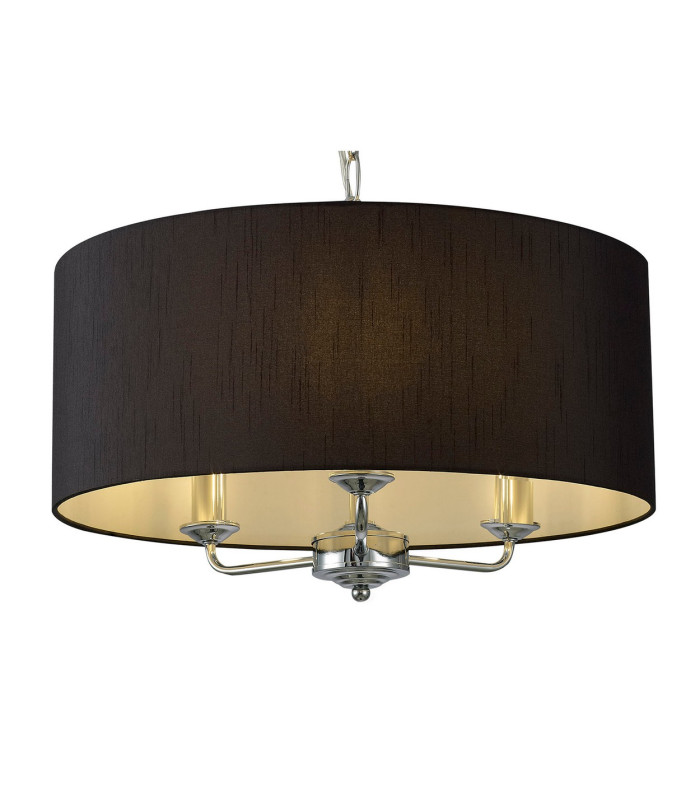 Banyan 3 Light Multi Arm Pendant E14 Polished Chrome With 50cm x 20cm Faux Silk Shade Black/White Laminate-6