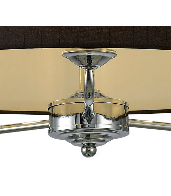 Banyan 3 Light Multi Arm Pendant E14 Polished Chrome With 50cm x 20cm Faux Silk Shade Black/White Laminate-8