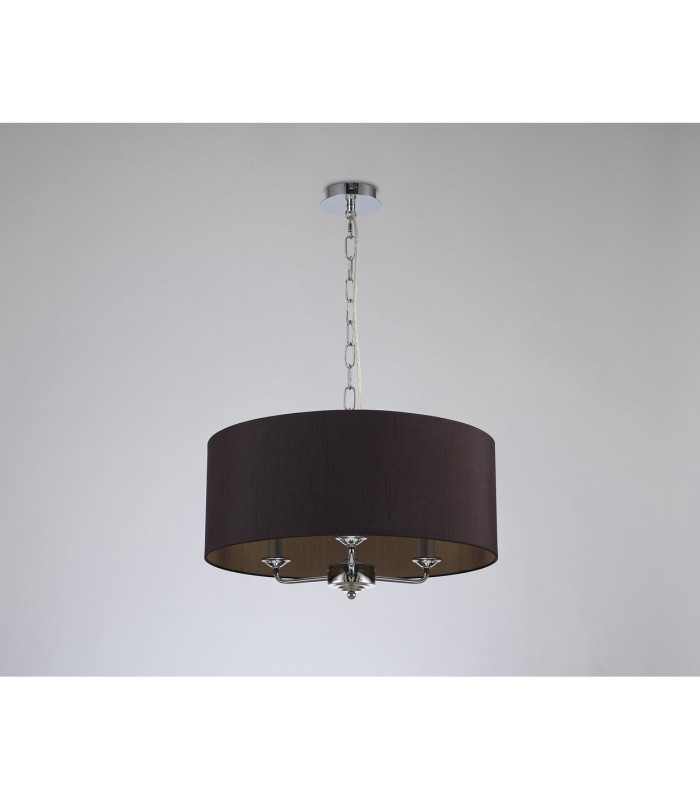 Banyan 3 Light Multi Arm Pendant E14 Polished Chrome With 50cm x 20cm Dual Faux Silk Shade Black/Green Olive-11