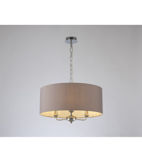 Banyan 3 Light Multi Arm Pendant E14 Polished Chrome With 50cm x 20cm Faux Silk Shade Grey/White Laminate-2