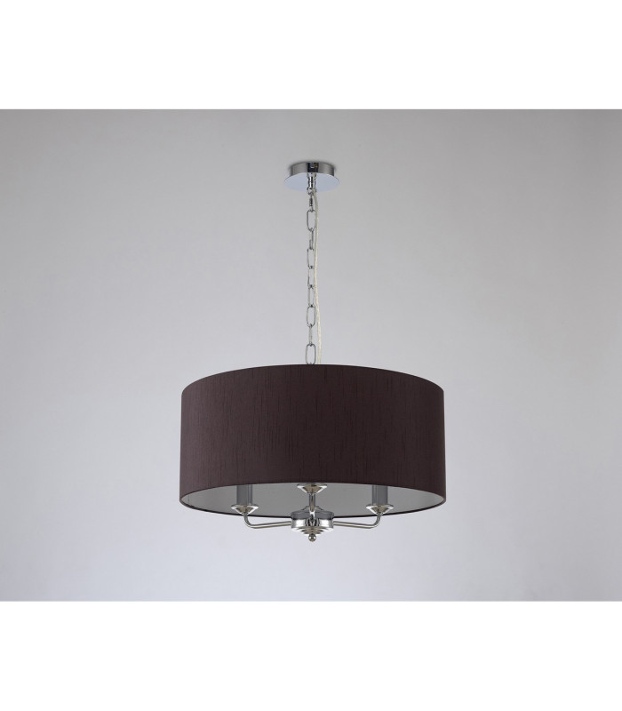 Banyan 3 Light Multi Arm Pendant E14 Polished Chrome With 50cm x 20cm Faux Silk Shade Black/White Laminate-16