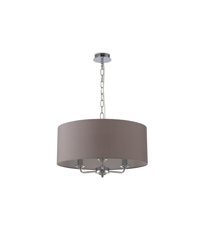 Banyan 3 Light Multi Arm Pendant E14 Polished Chrome With 50cm x 20cm Faux Silk Shade Grey/White Laminate-4