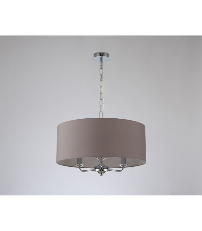 Banyan 3 Light Multi Arm Pendant E14 Polished Chrome With 50cm x 20cm Faux Silk Shade Grey/White Laminate-11