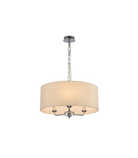 Banyan 3 Light Multi Arm Pendant E14 Polished Chrome With 50cm x 20cm Faux Silk Shade Ivory Pearl/White Laminate-1