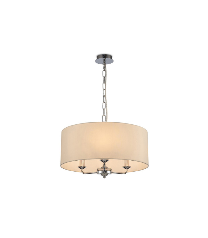 Banyan 3 Light Multi Arm Pendant E14 Polished Chrome With 50cm x 20cm Faux Silk Shade Ivory Pearl/White Laminate-1