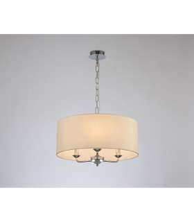 Banyan 3 Light Multi Arm Pendant E14 Polished Chrome With 50cm x 20cm Faux Silk Shade Ivory Pearl/White Laminate-2