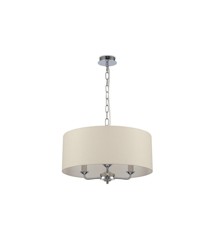 Banyan 3 Light Multi Arm Pendant E14 Polished Chrome With 50cm x 20cm Faux Silk Shade Ivory Pearl/White Laminate-4
