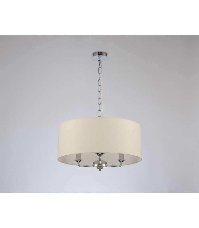 Banyan 3 Light Multi Arm Pendant E14 Polished Chrome With 50cm x 20cm Faux Silk Shade Ivory Pearl/White Laminate-11