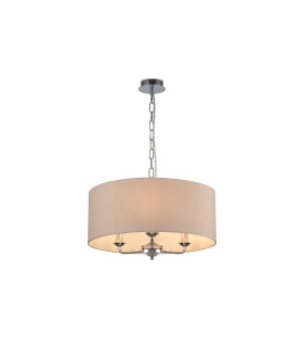 Banyan 3 Light Multi Arm Pendant E14 Polished Chrome With 50cm x 20cm Dual Faux Silk Shade Nude Beige/Moonlight-1