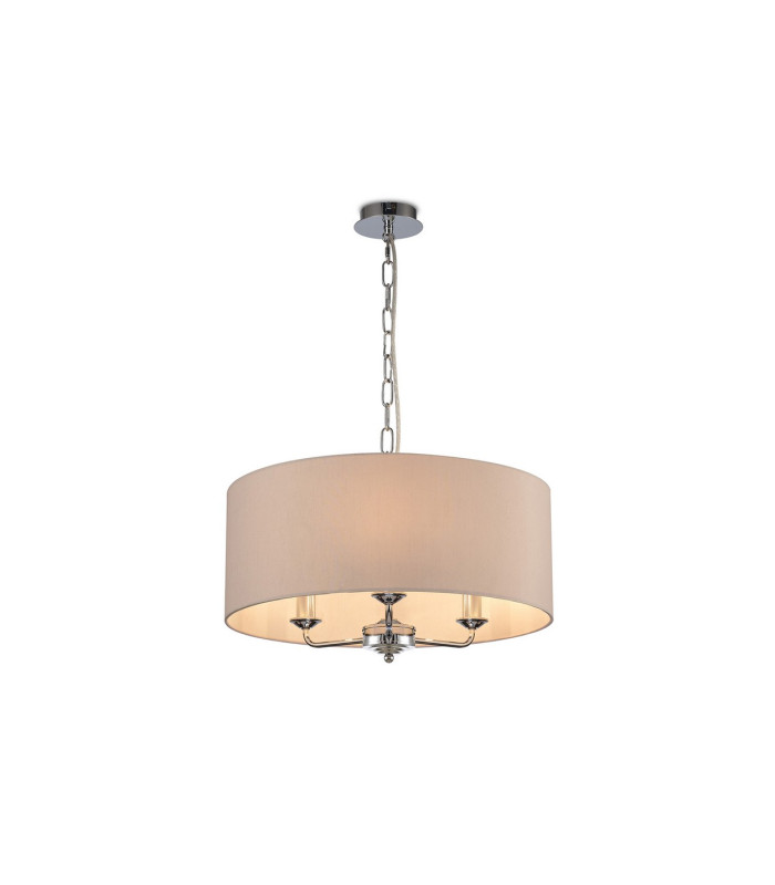 Banyan 3 Light Multi Arm Pendant E14 Polished Chrome With 50cm x 20cm Dual Faux Silk Shade Nude Beige/Moonlight-1