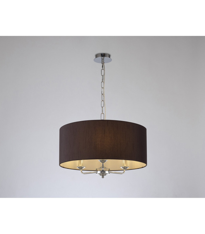 Banyan 3 Light Multi Arm Pendant E14 Polished Chrome With 50cm x 20cm Faux Silk Shade Black/White Laminate-2