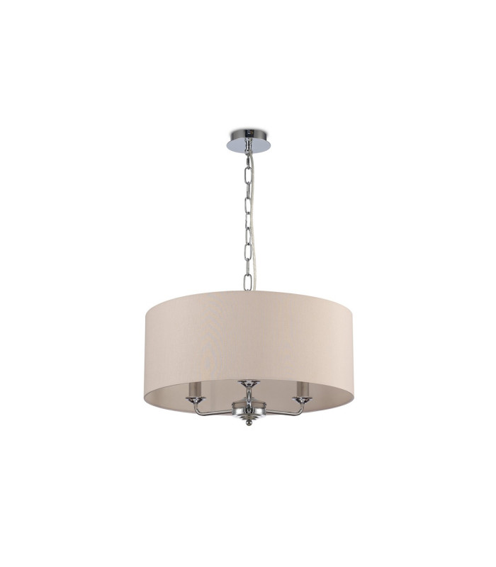 Banyan 3 Light Multi Arm Pendant E14 Polished Chrome With 50cm x 20cm Dual Faux Silk Shade Nude Beige/Moonlight-4