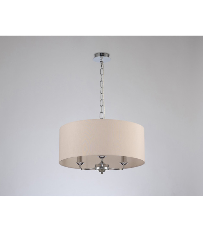Banyan 3 Light Multi Arm Pendant E14 Polished Chrome With 50cm x 20cm Dual Faux Silk Shade Nude Beige/Moonlight-11