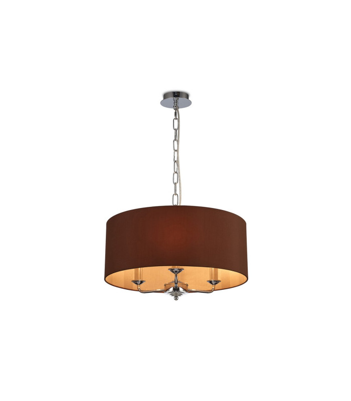 Banyan 3 Light Multi Arm Pendant E14 Polished Chrome With 50cm x 20cm Dual Faux Silk Shade Raw Cocoa/Grecian Bronze-1