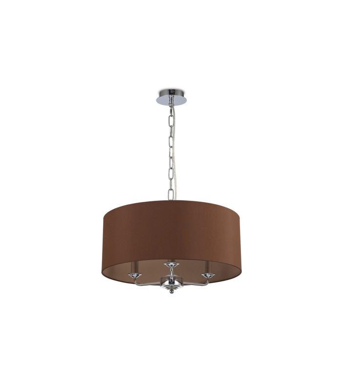 Banyan 3 Light Multi Arm Pendant E14 Polished Chrome With 50cm x 20cm Dual Faux Silk Shade Raw Cocoa/Grecian Bronze-4