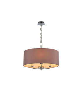 Banyan 3 Light Multi Arm Pendant E14 Polished Chrome With 50cm x 20cm Dual Faux Silk Shade Taupe/Halo Gold-1