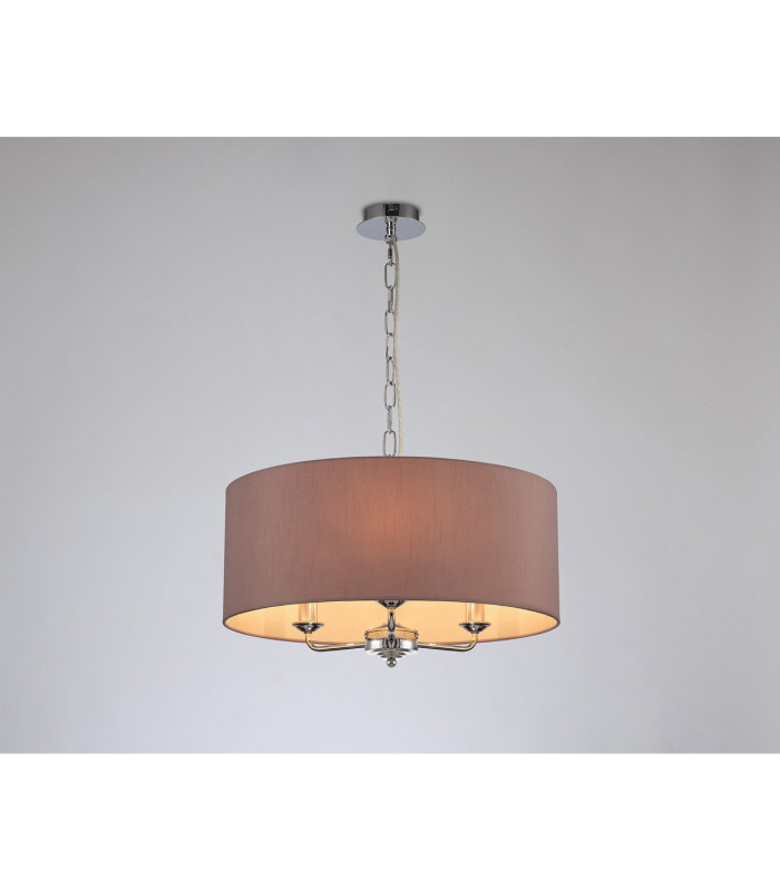 Banyan 3 Light Multi Arm Pendant E14 Polished Chrome With 50cm x 20cm Dual Faux Silk Shade Taupe/Halo Gold-2