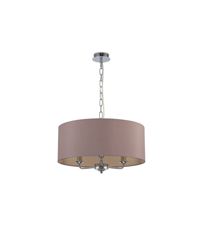 Banyan 3 Light Multi Arm Pendant E14 Polished Chrome With 50cm x 20cm Dual Faux Silk Shade Taupe/Halo Gold-4