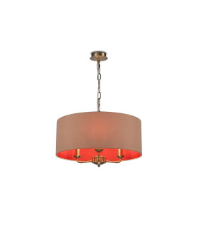 Banyan 3 Light Multi Arm Pendant E14 Antique Brass With 50cm x 20cm Dual Faux Silk Shade Antique Gold/Ruby-1