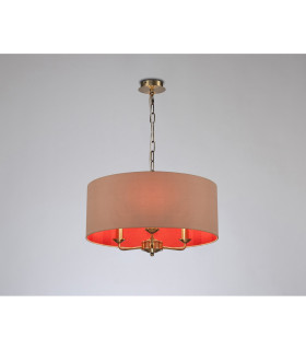 Banyan 3 Light Multi Arm Pendant E14 Antique Brass With 50cm x 20cm Dual Faux Silk Shade Antique Gold/Ruby-2