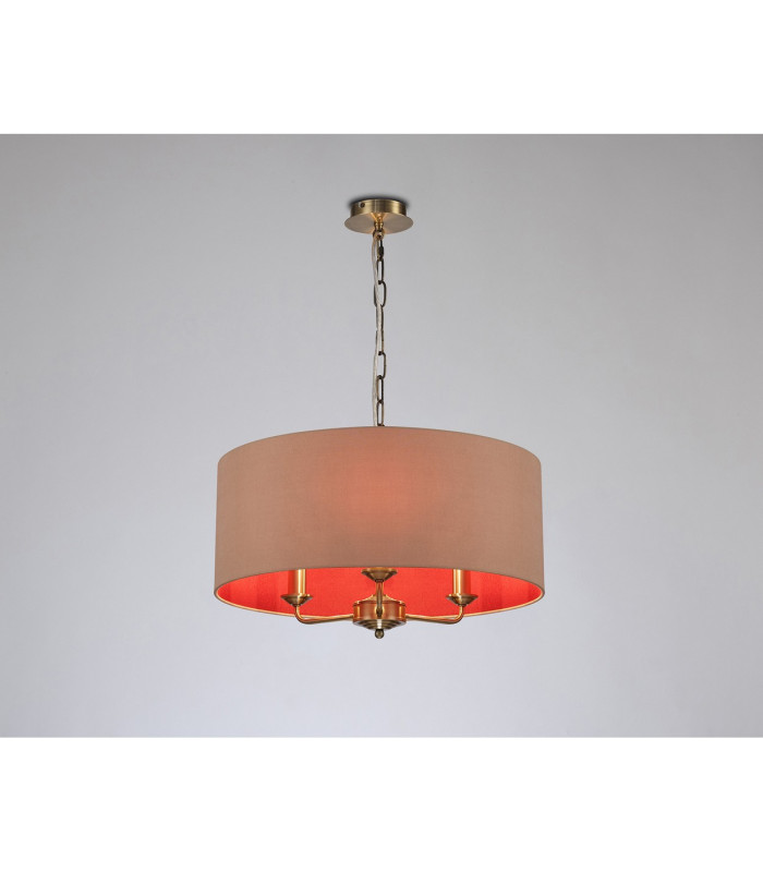Banyan 3 Light Multi Arm Pendant E14 Antique Brass With 50cm x 20cm Dual Faux Silk Shade Antique Gold/Ruby-2