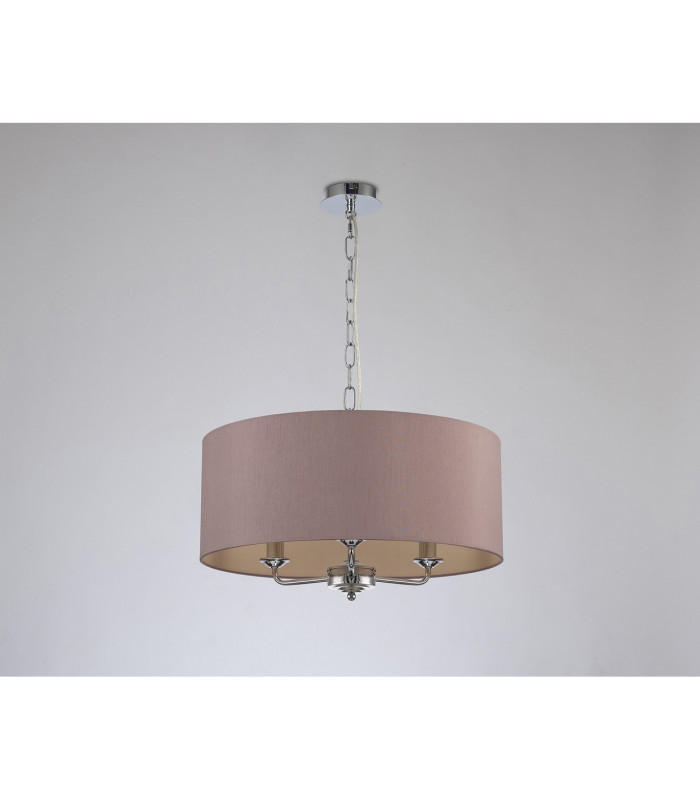 Banyan 3 Light Multi Arm Pendant E14 Polished Chrome With 50cm x 20cm Dual Faux Silk Shade Taupe/Halo Gold-11