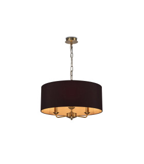 Banyan 3 Light Multi Arm Pendant E14 Antique Brass With 50cm x 20cm Dual Faux Silk Shade Black/Green Olive-1