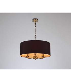 Banyan 3 Light Multi Arm Pendant E14 Antique Brass With 50cm x 20cm Dual Faux Silk Shade Black/Green Olive-2