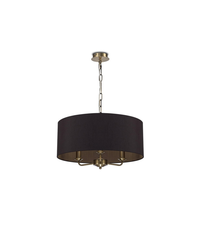 Banyan 3 Light Multi Arm Pendant E14 Antique Brass With 50cm x 20cm Dual Faux Silk Shade Black/Green Olive-4