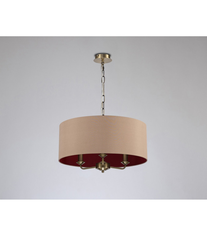 Banyan 3 Light Multi Arm Pendant E14 Antique Brass With 50cm x 20cm Dual Faux Silk Shade Antique Gold/Ruby-11