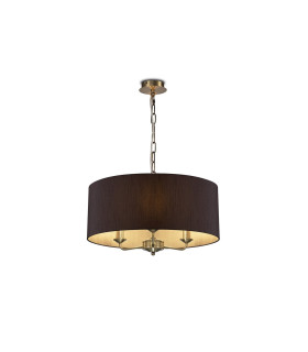 Banyan 3 Light Multi Arm Pendant E14 Antique Brass With 50cm x 20cm Faux Silk Shade Black/White Laminate-1