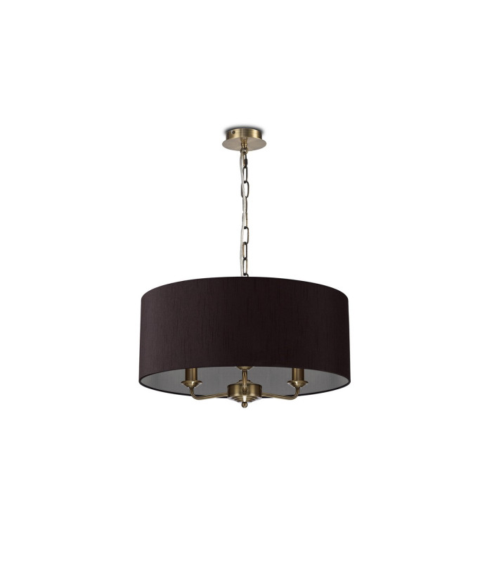 Banyan 3 Light Multi Arm Pendant E14 Antique Brass With 50cm x 20cm Faux Silk Shade Black/White Laminate-4