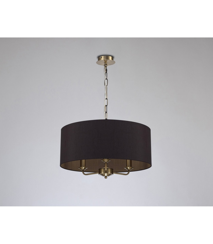 Banyan 3 Light Multi Arm Pendant E14 Antique Brass With 50cm x 20cm Dual Faux Silk Shade Black/Green Olive-11