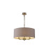 Banyan 3 Light Multi Arm Pendant E14 Antique Brass With 50cm x 20cm Faux Silk Shade Grey/White Laminate-1