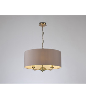 Banyan 3 Light Multi Arm Pendant E14 Antique Brass With 50cm x 20cm Faux Silk Shade Grey/White Laminate-2