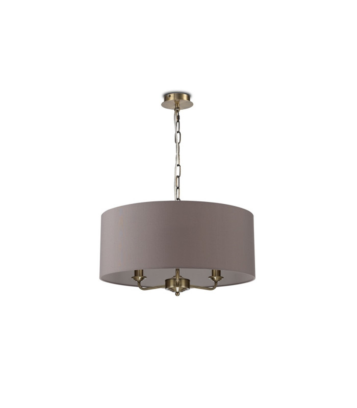 Banyan 3 Light Multi Arm Pendant E14 Antique Brass With 50cm x 20cm Faux Silk Shade Grey/White Laminate-4