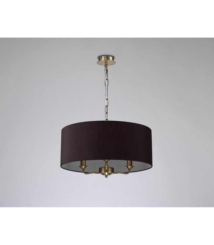 Banyan 3 Light Multi Arm Pendant E14 Antique Brass With 50cm x 20cm Faux Silk Shade Black/White Laminate-11