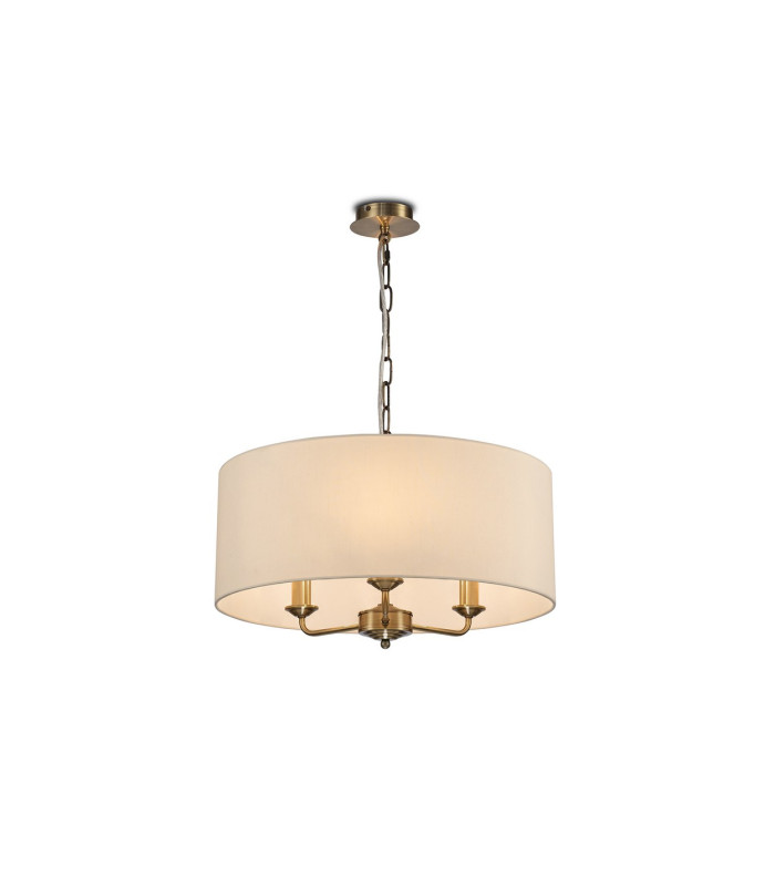 Banyan 3 Light Multi Arm Pendant E14 Antique Brass With 50cm x 20cm Faux Silk Shade Ivory Pearl/White Laminate-1