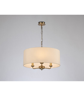 Banyan 3 Light Multi Arm Pendant E14 Antique Brass With 50cm x 20cm Faux Silk Shade Ivory Pearl/White Laminate-2